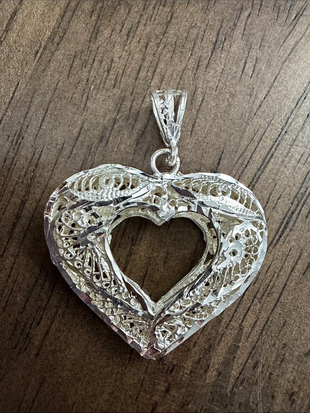 Sterling silver stamped 925 vintage Filigree diamond cut Heart Pendant